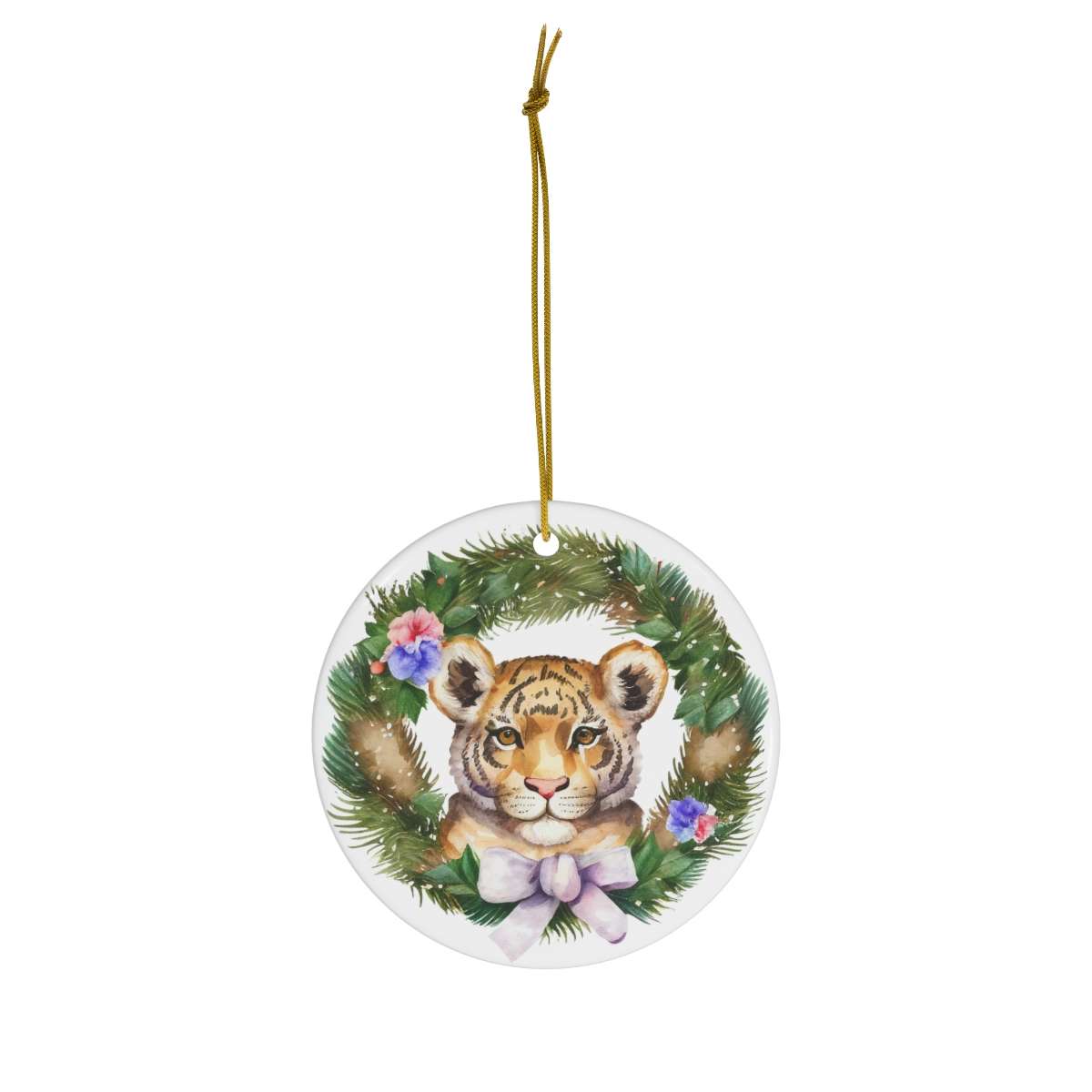 Alternative view of Tiger Ornamet, Cute Tiger Wreath Ceramic Christmas Ornament, Christmas Gift, Circle Shape Ceramic Tree Ornament, Gift for Tiger Lovers