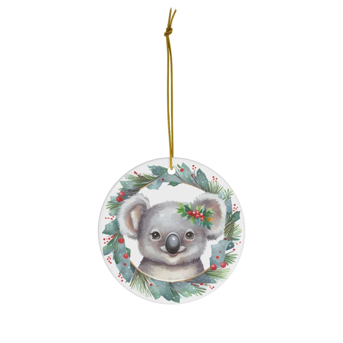 Alternative view of Koala Christmas Ornamet, Koala Bear Wreath Ceramic Christmas Ornament, Christmas Gift, Circle Shape Ceramic Tree Ornament, Cute Koala