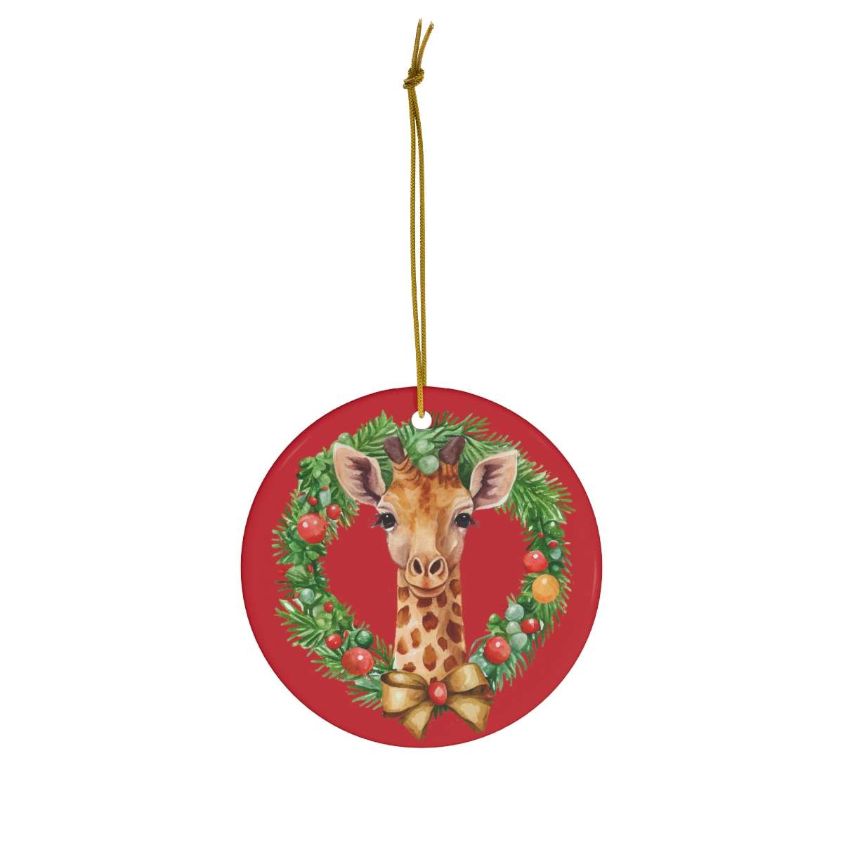 Alternative view of Christmas Giraffe Ornamet, Cute Giraffe Wreath Ceramic Christmas Ornament, Christmas Gift, Circle Shape Ceramic Tree Ornament, Fun Giraffe