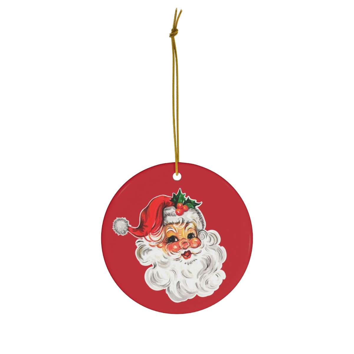 Alternative view of Vintage Santa, Retro Santa Ceramic Christmas Ornament, Christmas Gift, Red, Green Circle, Star, Snowflake, Heart Shape Tree Ornament