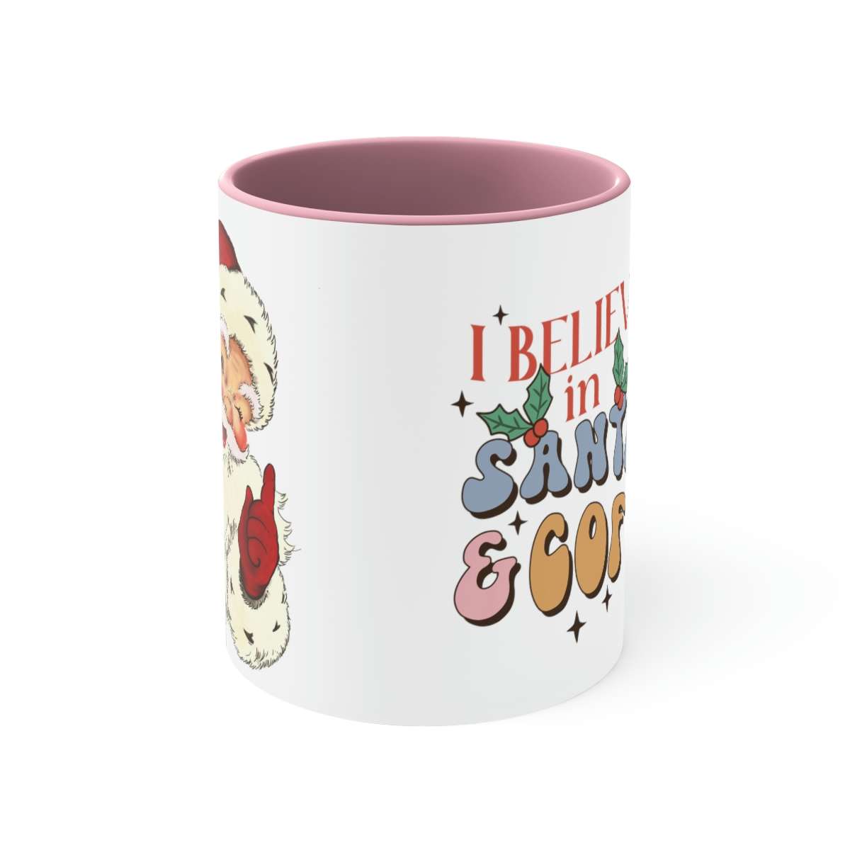 Alternative view of I Believe in Santa, Vintage Santa Mug, Santa Mug, Ceramic Coffee Mug, Retro Santa Mug, Holiday Santa Claus Mug, Hot Cocoa, Colored inside