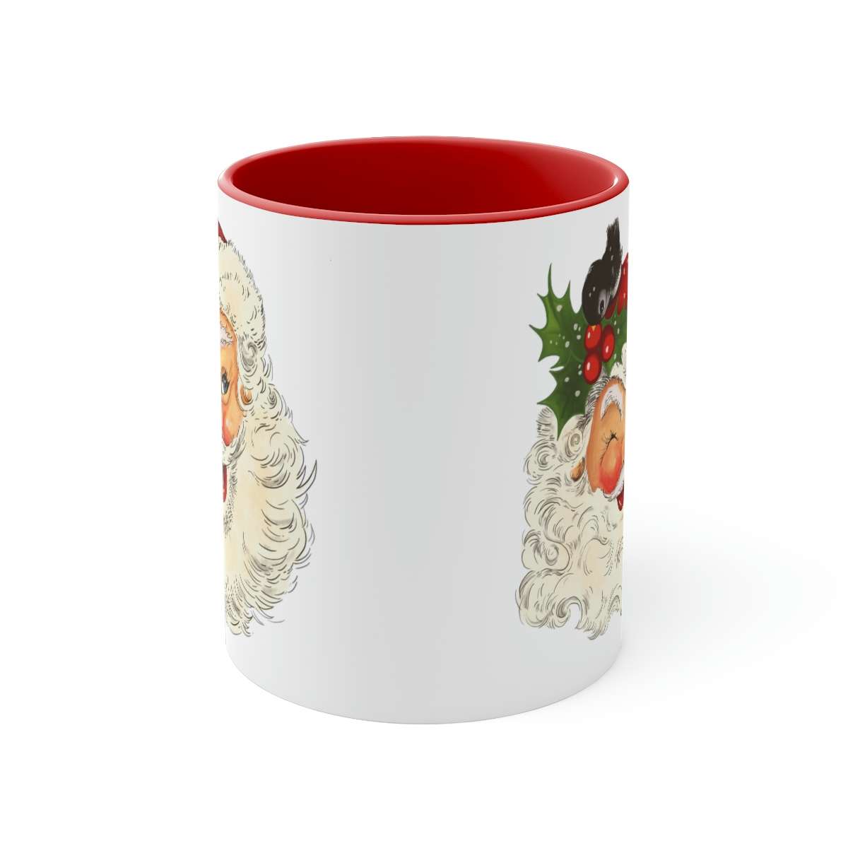 Alternative view of Vintage Santa Mug, Santa Christmas Mug, Santa Mug, Ceramic Coffee Mug, Retro Santa, Holiday Santa Claus Mug, Colored inside, 11oz