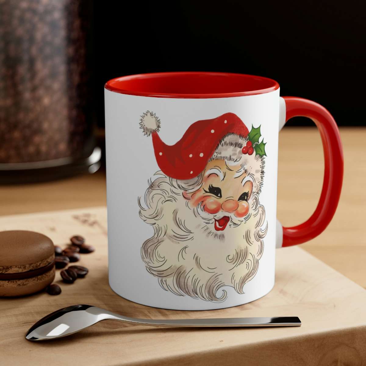 Vintage Santa Christmas Mug, Santa Mug, Ceramic Coffee Mug, Retro Santa, Holiday Santa Claus Mug, Large Capacity, Colored inside