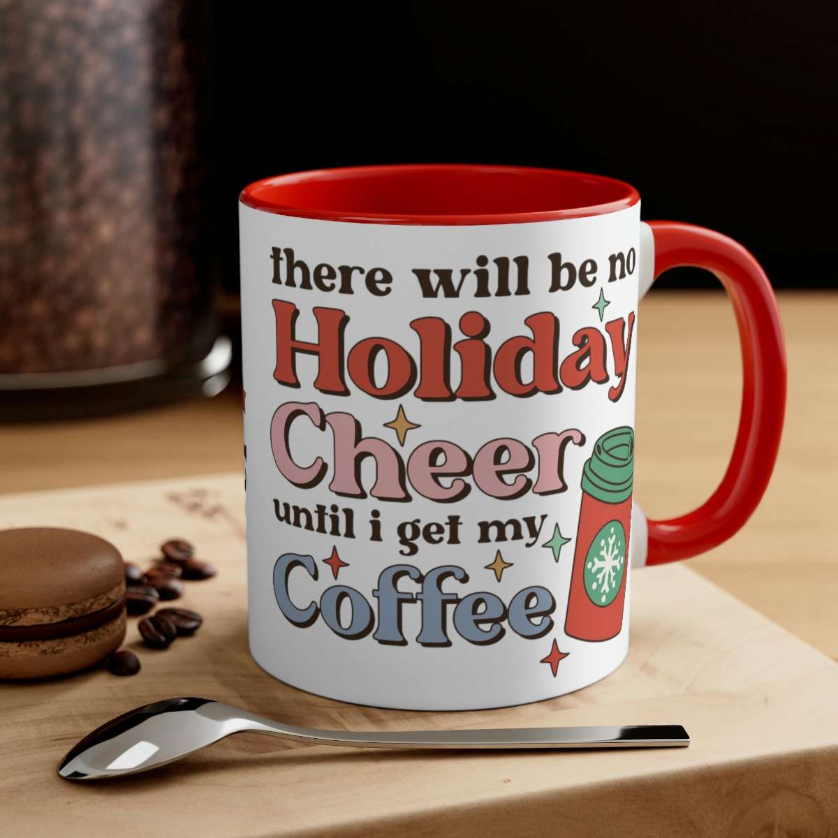 Christmas Coffee, Joke Mug, Ceramic Coffee Mug, Large Capacity, Colored inside, Comfortable Handle, Unique Design, I Run on Coffee and Cheer