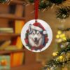 Siberian Husky Cool Adorable Wreath Metal Xmas Ornament Personalized Pet Ornament, Custom Dog Christmas Tree Round Aluminum Ornament Gift