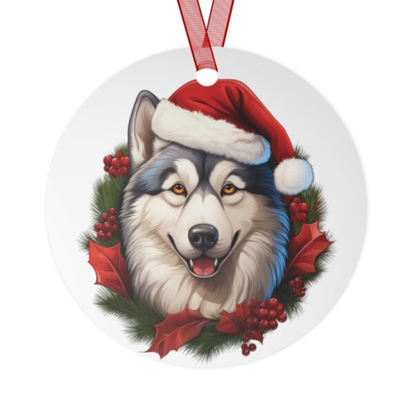 91409 11 - Siberian Husky Cool Adorable Wreath Metal Xmas Ornament Personalized Pet Ornament, Custom Dog Christmas Tree Round Aluminum Ornament Gift - Slyarts