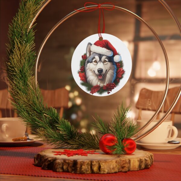 91409 14 - Siberian Husky Cool Adorable Wreath Metal Xmas Ornament Personalized Pet Ornament, Custom Dog Christmas Tree Round Aluminum Ornament Gift - Slyarts